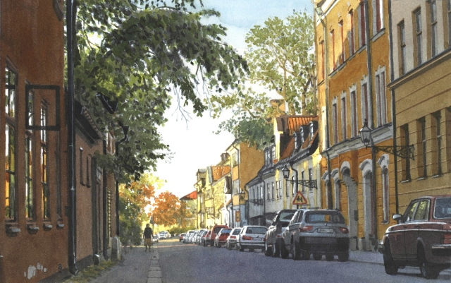 Reproducerad akvarell/giclée - Fjällgatan på Södermalm